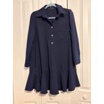 Tuckernuck  Navy Blue Shirt Dress Ruffle Hem Button Front Long Sleeve Size M Photo 2