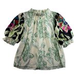 JODIFL  M Blouse Top High Neck Peasant Floral Boho Embroidered Puff Sleeve Gypsy Photo 0