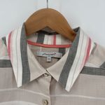 Foxcroft  NYC Women's Size 14W Beige Striped Linen Cotton Button Down Shirt Photo 3