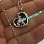 Mamma Polar Bear and Baby 925 14K Crystal Necklace Blue Photo 1