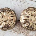 Vintage Clip On Earrings Gold Tone Sunflower Pattern Circle Statement Earrings Photo 0