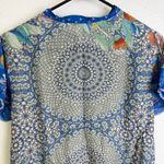 Johnny Was  Silk Tunic Top Womens Small Blue Koi Fish Floral Button Up Art Photo 7