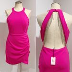 Sincerely Jules Fuchsia Halter Rhinestone Fringe Accents Backless Dress Size XL Pink Photo 1