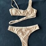 Boutique Asymmetrical cutout cheeky bikini set tan Photo 2