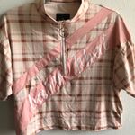 Baby Phat Cropped Top Pink Plaid Half Zip Short Sleeves Logo Sz L GUC Photo 2