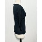 Vince Scoop Neck Long Sleeve Tee Shirt Top Blouse Leather Detail Black Size XS Photo 3