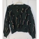 Lumière Lumiere Green Leopard Print Knit Crewneck Sweater Photo 0