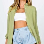 Princess Polly Sage Green Gauze Cotton Long Sleeve Button Down Oversize Shirt Photo 0