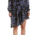 Parker  New York Asymmetrical Dress Blue Bonnet Faux Wrap Size Large Ruffle NWT Photo 1