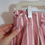 Papaya Pink White Stripe Paper Bag Waist Drawstring Ties Wide Straight Leg Pants Photo 4