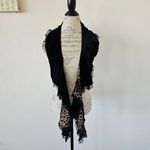 Betsey Johnson  Vintage Leopard Black Velvet Silk Blend Bead trim Taffeta Scarf Photo 1