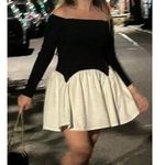 Anthropologie AWAYLEE Drop Waist Off The Shoulder Mini Dress in Black & White Size Small Photo 2