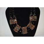 Leopard Print Stone/Black Bead Statement Necklace With Matching Hook Earrings Black Photo 1