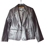 Worthington  Vintage Lavender Metallic Blazer Jacket 100% Leather Single Button Photo 0