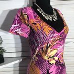 Vintage Y2K cut out back dress newsprint tropical flower hot pink bodycon SZ M Size M Photo 5