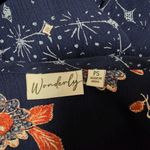Wonderly  Blouse PS Petite Small Navy Floral Tie Neck Long Sleeve Bohemian Photo 5