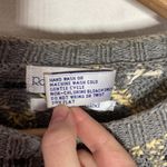 Vintage grey hand knit cotton ramie argyle patchwork grandpa sweater cardigan S Photo 10