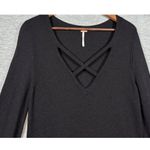 Free People Womens V-Neck Black Long Sleeve Sweater Tunic Dress M Photo 4