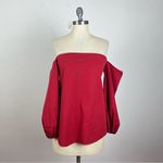 Theory  Laureema Off The Shoulder Light Poplin Top in Crimson Red Photo 1