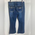 Bamboo  Women’s Bootcut Jeans Size 13 Dark Wash Embroidered Pockets Raw He Photo 2