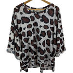 Umgee Leopard Print Knit Top Size 1XL Lightweight Sheer Oversized Slouchy Boho Brown Photo 0