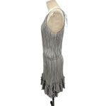 Halston Heritage HALSTON Pleated Metallic Dress In Silver Metallic‎ Size 12 Photo 4