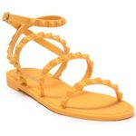Olivia Miller NEW  Stud Textured Strappy Flat Sandal In Mustard Photo 0