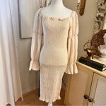 Revolve  SNDYS Gingham Courtney Dress in Cream Size 8‎ Smocked Midi Photo 3