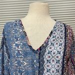 Lavender Field Lavender Fields NWT Blue Boho Print Bell Sleeve Crop Tie Front Top Small Photo 1