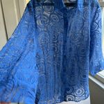 Sheer Oversized Blue Nylon Blouse Shirt Swim Cover Up Top Blouson, Size L Size L Photo 1