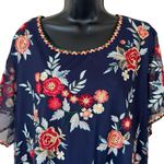 Tolani Collection Mesh Embroidered Blouse in Navy Photo 1