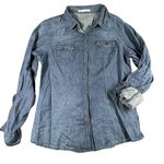 Maurice's Shirt Womens Large Blue Denim Button Up Western Long Sleeve Pockets Photo 0