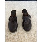 American Eagle Clogs Woven Leather Buckle Block Heel Studded Brown Mules Size 8.5 Photo 1