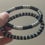 Stackable Beaded Bracelets‎ Set Black Silver Tone Stretch Boho Chic Accessory Photo 0