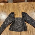 H&M  Black Leopard Print Jacquard Puff Sleeve Printed Metallic Long sleeve top M Photo 2