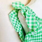 Draper James  RSVP Green & White Gingham Smocked Blouse. Photo 4