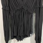 Free People Black V-neck Balloon Sleeves Long Sleeve Boho Blouse Sz S #OB1005811 Photo 8