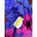 Topshop  Floral V-Neck A-Line Satin Mini Dress US 4 Blue Pink Short Sleeve Button Photo 10