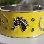 Vintage Silver Yellow Equestrian Horse Clamper / Hinge Bracelet Photo 1