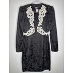 1990s Scott McClintock Black Jacquard Sheath Dress w/ Embroidered Bolero S Photo 9