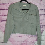 Altar'd State  MOSS GREEN RIBBED KNIT V NECK CROPPED SWEATER TOP SMALL Photo 0