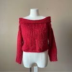 Wishful Thinking  Red Chenille Eyelash Knit Chunky Off Shoulder Sweater - Sz S/M Photo 2