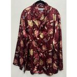 Valerie Stevens Vtg  women's satin pajama set L long sleeve pants Burgundy Floral Photo 1