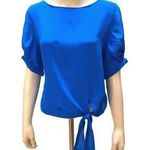 Womens Silk Tie Knot All Silk Blouse Cobalt Royal Blue SZ Small Petite Photo 0
