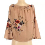Haute Rogue Tan Cream Floral Bohemian Boho Off The Shoulders Blouse Size S Photo 0