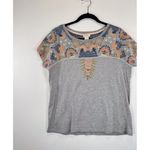 Sundance Womens Top Gray Heather Embroidered Floral Short Sleeve Boho Tee Small Black Photo 3