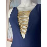 Cover Girl Navy Blue Gold Lace Up V Photo 5