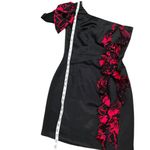 IvaNova Designer One Sleeve Black With Red Ruffle Cocktail Party Mini Dress SZ 4 Photo 4