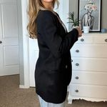 80s Style Vintage Black Blazer with Shell Like Buttons Ribbed Material Chic Size 6 Photo 4