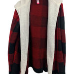 No Boundaries  Red Plaid Hooded Cardigan M With Sherpa Lining Photo 0